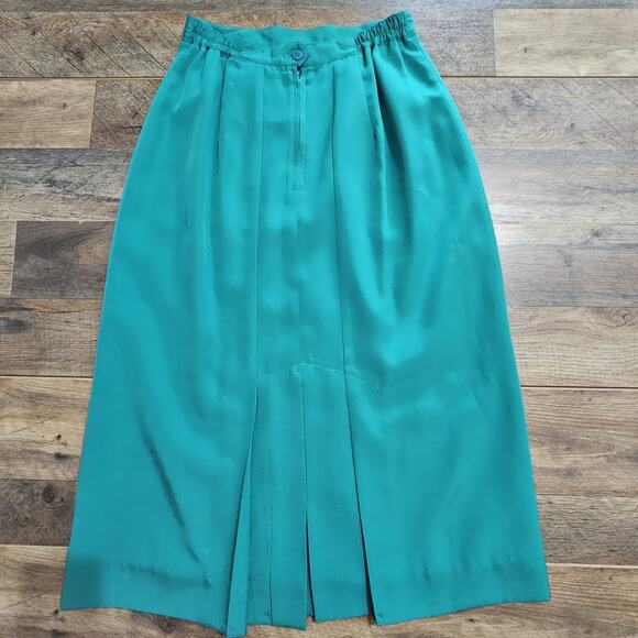Vintage Boston Traveler Pencil Skirt Green 10 Pleated Back Career Corpcore Basic - Picture 4 of 9